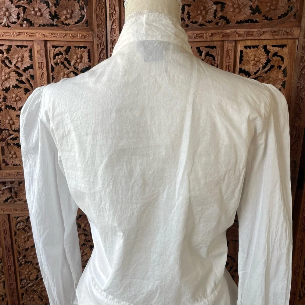Victorian-Inspired Western White Cotton Lace High-Neck Button Down bell sleeve - Picture 12 of 13